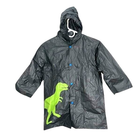 Kids Dinosaur Hooded Raincoat With Green T-Rex Print - Picture 1 of 7